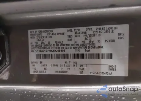 2019 Ford F-150 Xlt из США, поврежденный, VIN 1FTEX1EP0KKC45403